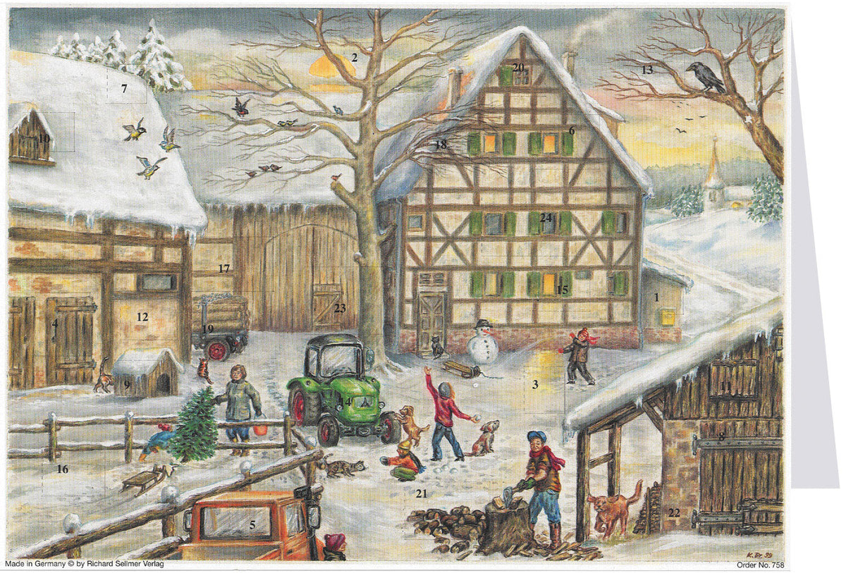 Postkarten-Adventskalender „Winter auf dem Bauernhof“
